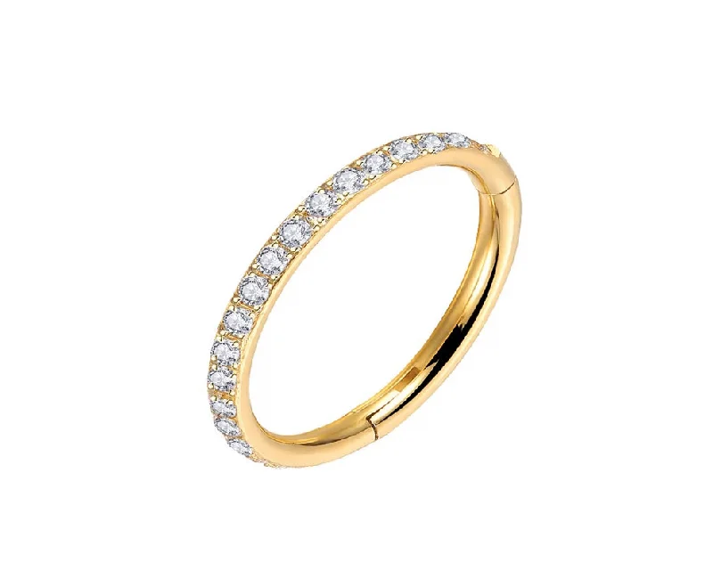 Women's crystal rings-Gold Jewelled Hinged Ring 16 Gauge - E364A