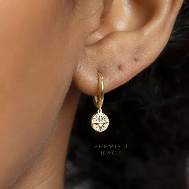 Women's zodiac earrings-Star Drop Hoop Earrings, Huggies, Gold, Silver SHEMISLI - SH141