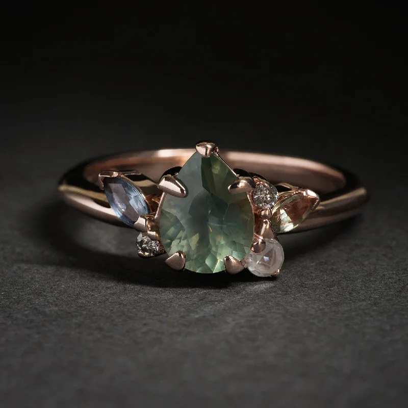 Women's sapphire rings-Montana Sapphire Pear Cluster Ring