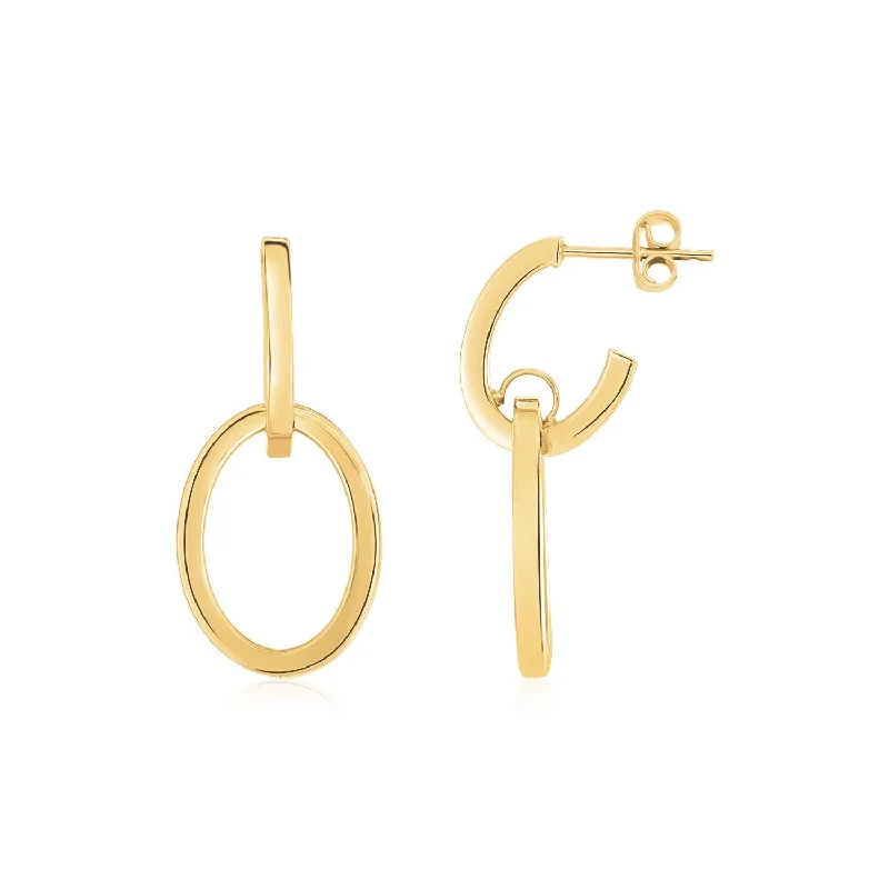 Women's clip-on earrings-14K Yellow Gold Interlocking Drop Hoop Earrings