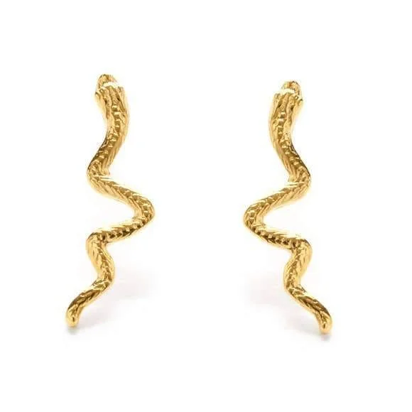 Women's drop earrings-24k Gold Plated Serpent Studs