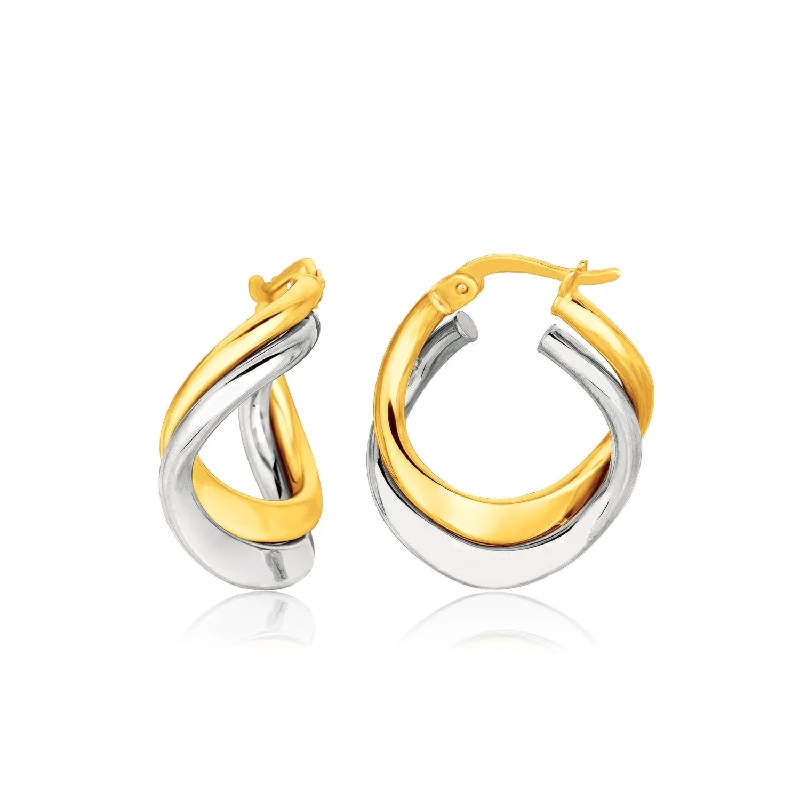 Women's wedding earrings-14k Two Tone Gold Earrings in Fancy Double Twist Style