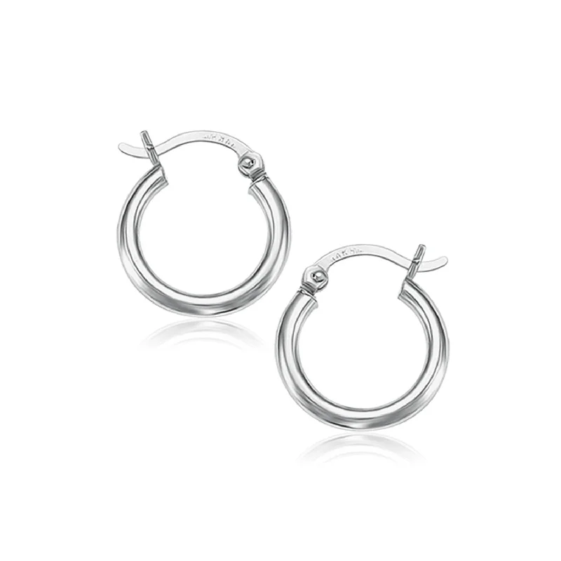 Minimalist women's earrings-14k White Gold Polished Hoop Earrings (2x15mm)