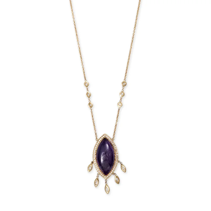 Women's evil eye necklaces-PAVE AMETHYST MARQUISE + 5 MARQUISE DIAMOND SHAKER NECKLACE