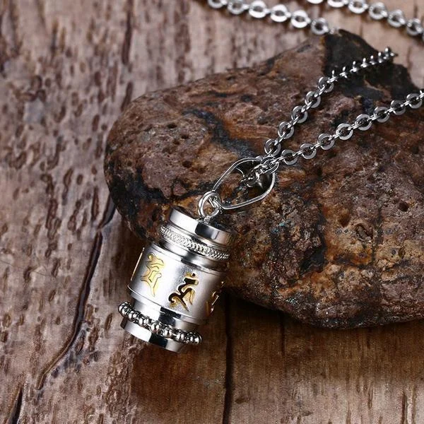 Women's Christmas necklaces-Stainless Steel Prayer Wheel Mantra Necklace