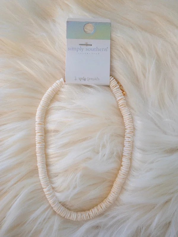 Women's short necklaces-Simply Southern Smooth White Puka Shell Necklace