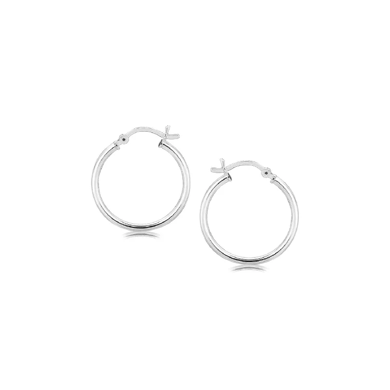 Women's zodiac earrings-Sterling Silver Polished Thin Hoop Earrings with Rhodium Plating (2x20mm)