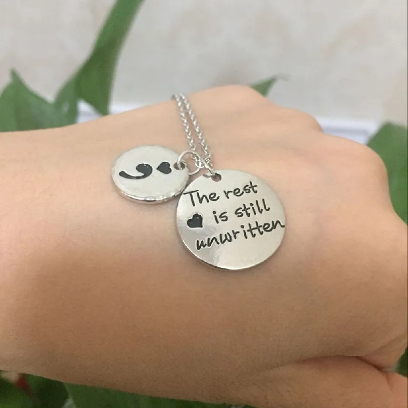 Women's limited edition necklaces-"The rest is still unwritten" Semicolon Birthstone Necklace