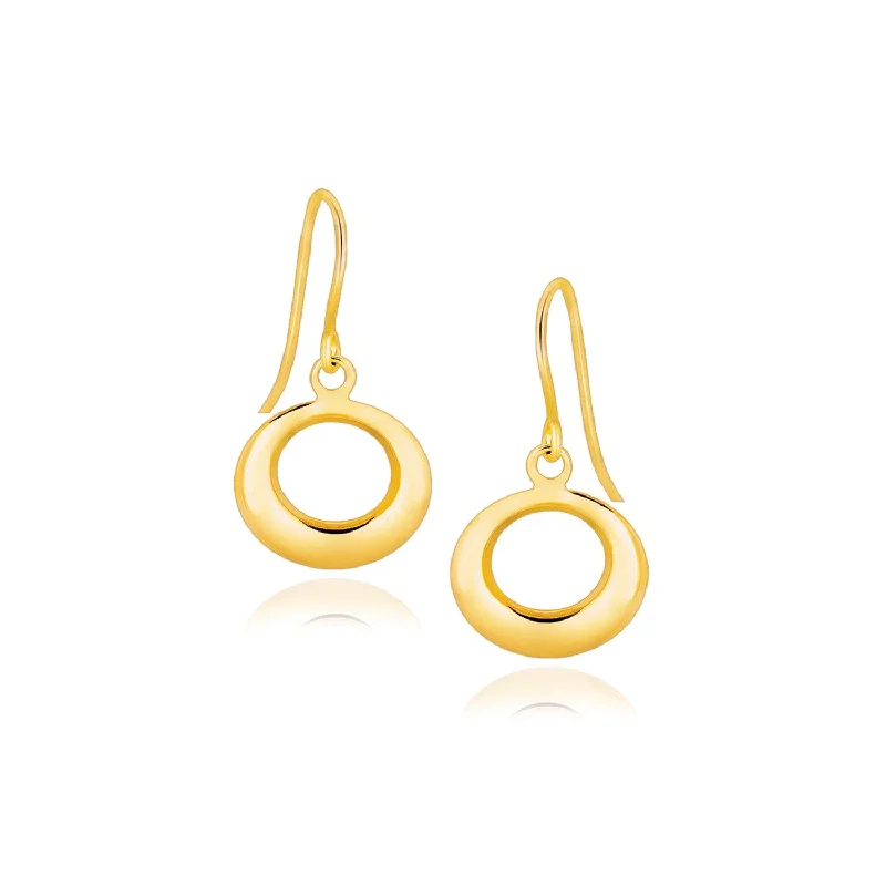 High-end women's earrings-14k Yellow Gold Open Circle Dangle Earrings