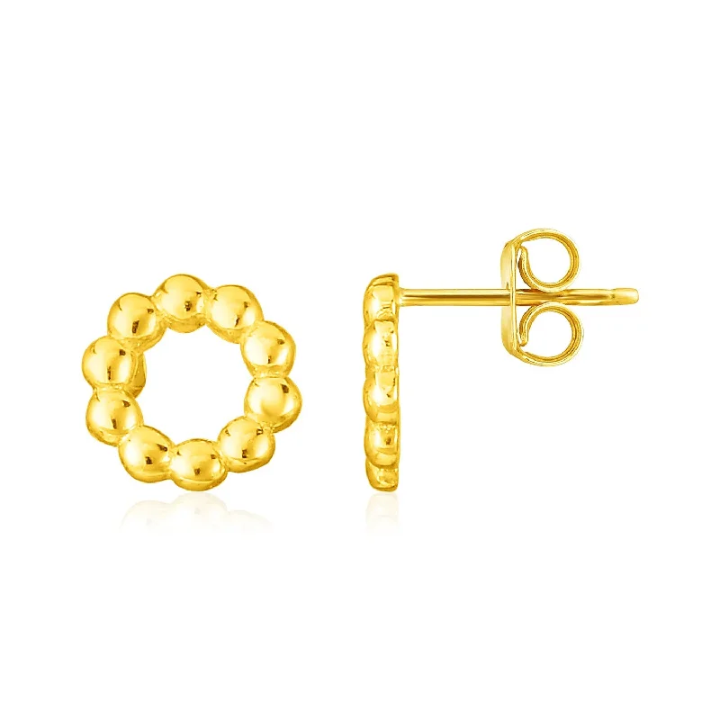 Women's threader earrings-14K Yellow Gold Beaded Circle Earrings(6.8mm)