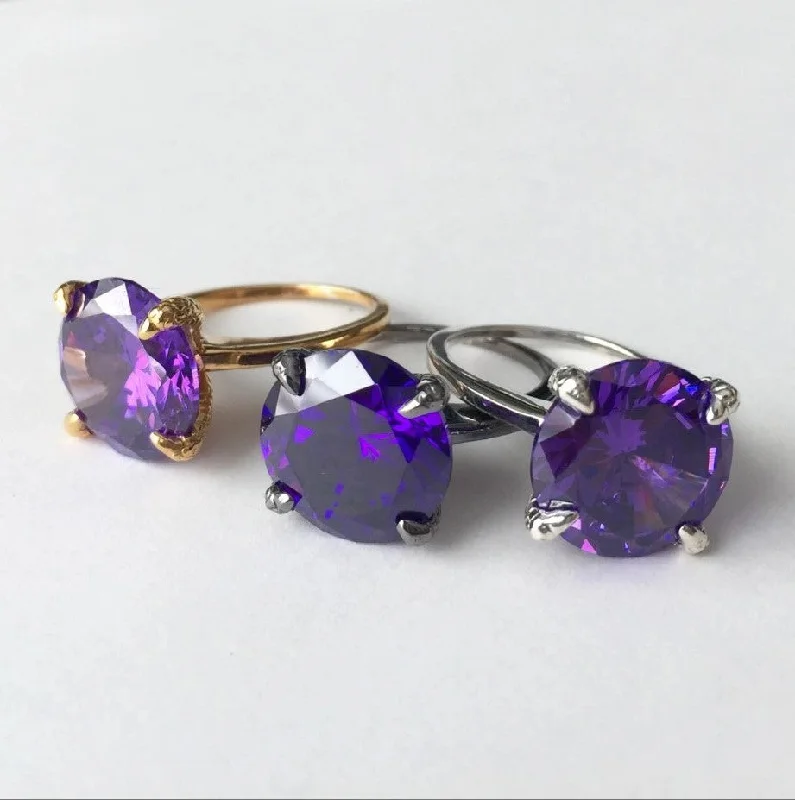 Women's leather rings-Deep Purple Crystal Talon Ring