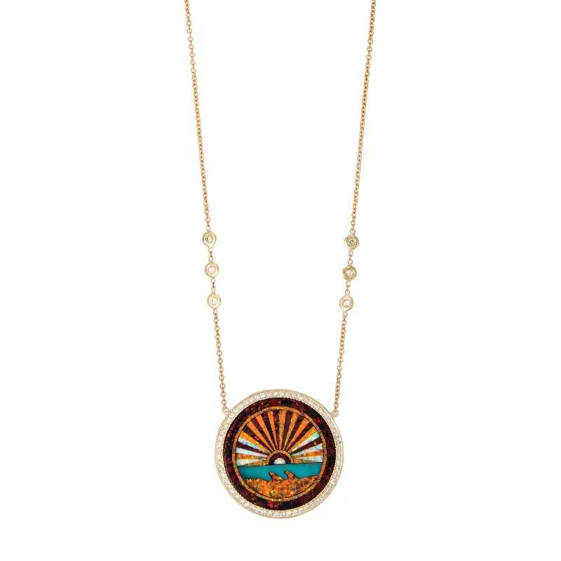 Handmade women's necklaces-PAVE DIAMOND ORANGE SUNSHINE INLAY NECKLACE