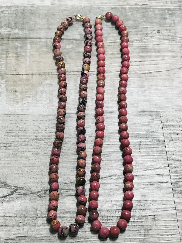 Women's handmade artisan necklaces-18" Rhodonite Beaded Necklace