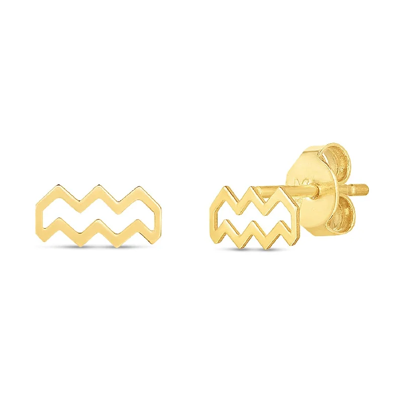 Women's luxury brand earrings-14K Yellow Gold Aquarius Stud Earrings