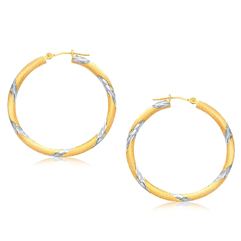 Affordable women's earrings-14k Two Tone Gold Polished Hoop Earrings (3x30mm)