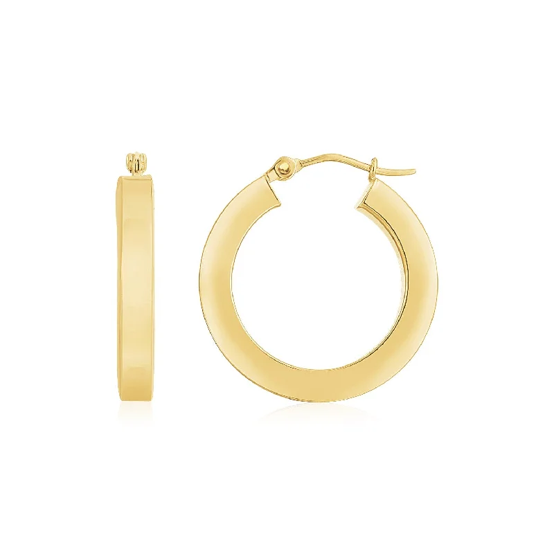 Women's personalized earrings-14K Yellow Gold Square Tube Hoop Earrings(3x20mm)