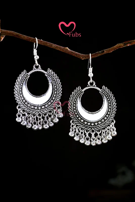 Women's travel rings-Silver Chandbali Mirrored Earring