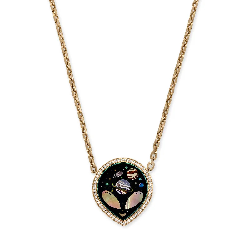 Women's sapphire necklaces-LARGE PAVE ONYX + PEARL ALIEN GALAXY INLAY MOE CHAIN NECKLACE