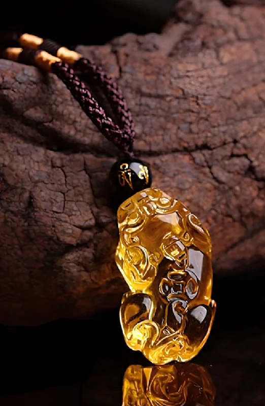 Women's charm necklaces-Amulet of Abundance Citrine Pi Xiu Necklace