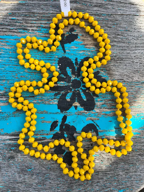 Women's celestial necklaces-60" Hand Knotted YELLOW Bead Necklace