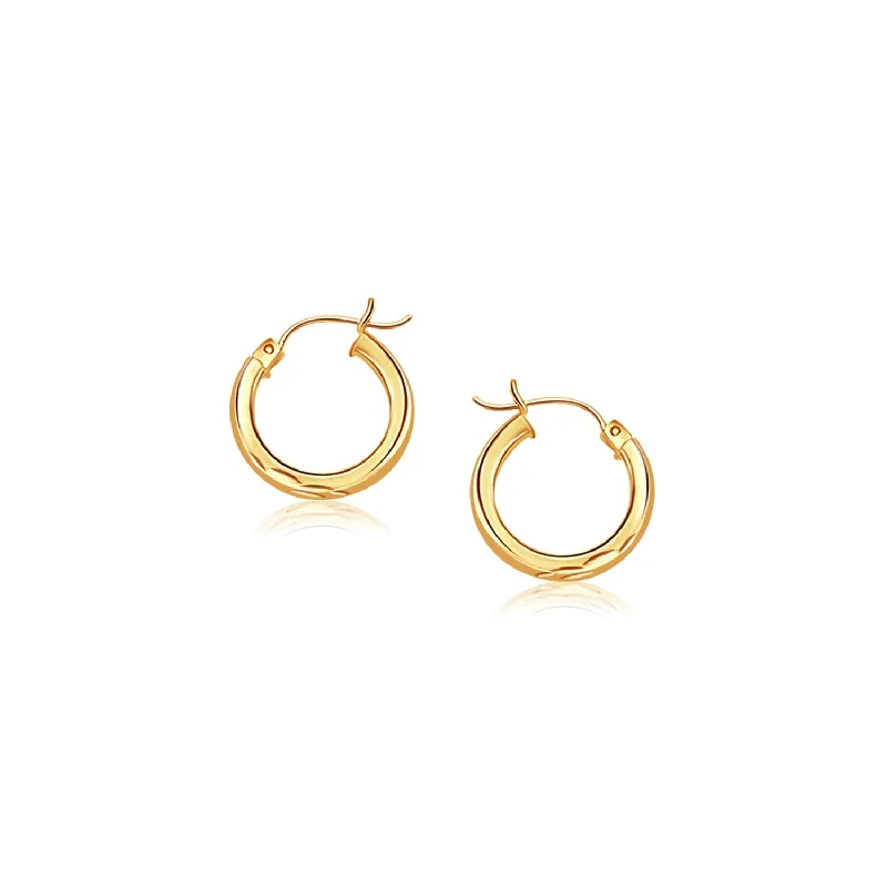 Women's Buddha earrings-14k Yellow Gold Hoop Earring with Diamond-Cut Finish (3x20mm)