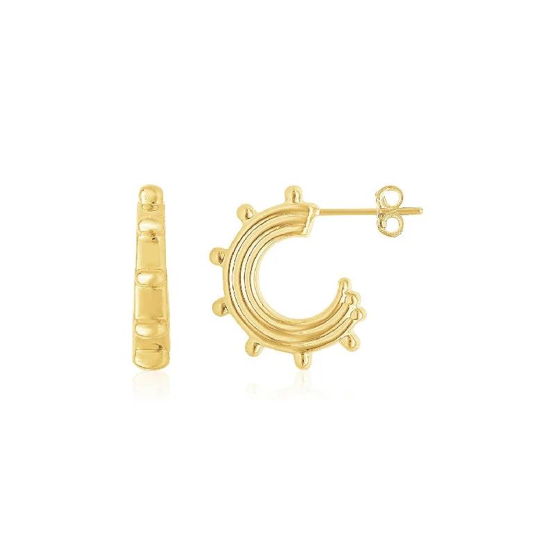 Women's gold-plated earrings-14K Yellow Gold Beaded Station Half Hoops