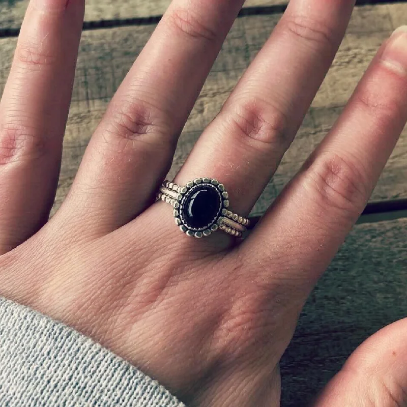 Women's engagement rings-Midnight // Black Onyx Stacking Ring // Made to Order