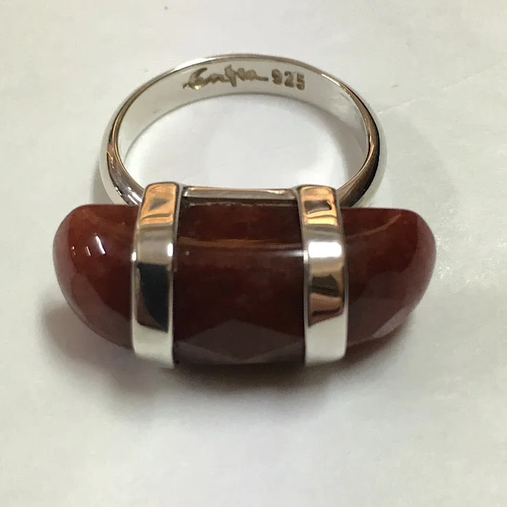 Women's symbolic rings-RED AVENTURINE RING ON STERLING SILVER BAND