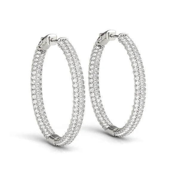 Women's vintage earrings-14k White Gold Two Row Pave Set Diamond Hoop Earrings (7 cttw)