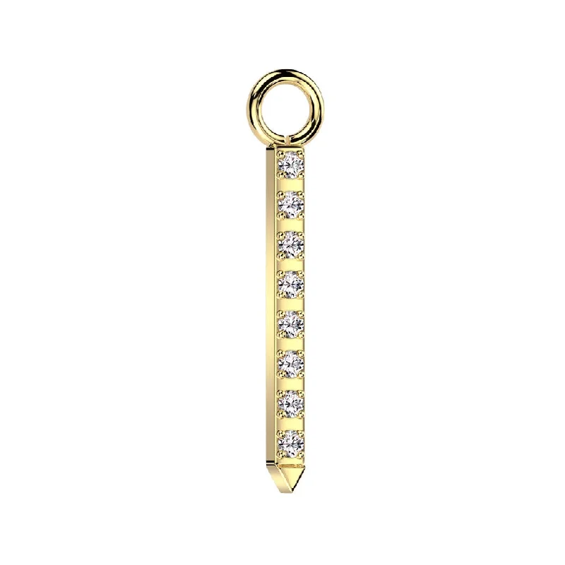 Women's everyday rings-Titanium Gold Dangle Jewelled Bar Charm for Hinged Ring - TI-190A