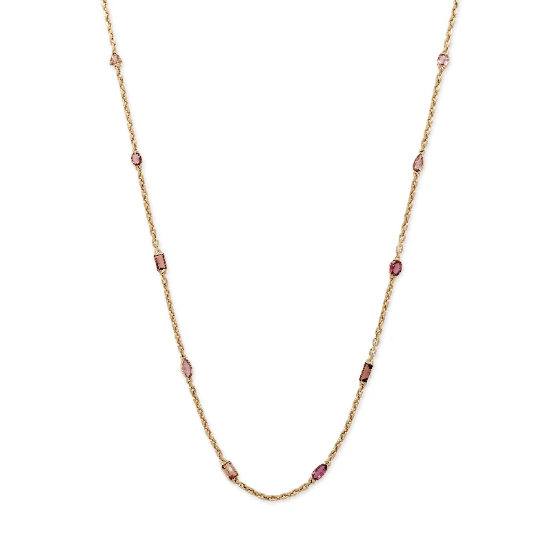 Women's K gold necklaces-10 MULTI SHAPE PINK TOURMALINE NECKLACE