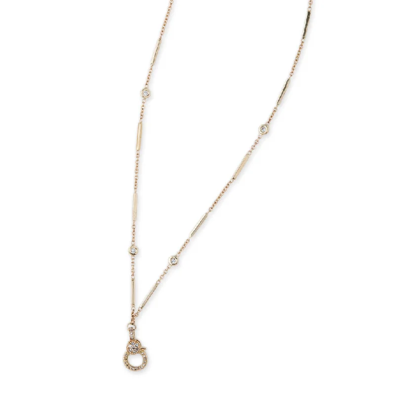 Women's DNA necklaces-SMOOTH BAR + DIAMOND CHARM CLIP NECKLACE