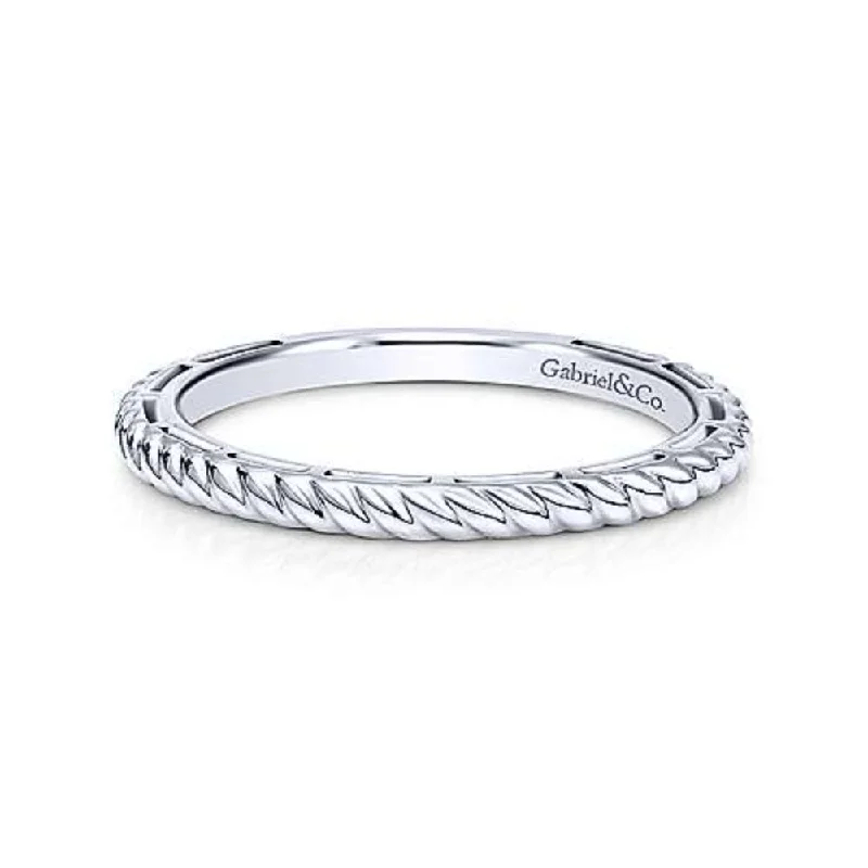 Women's holiday rings-14K W Gold Rope textured Stacking Ring