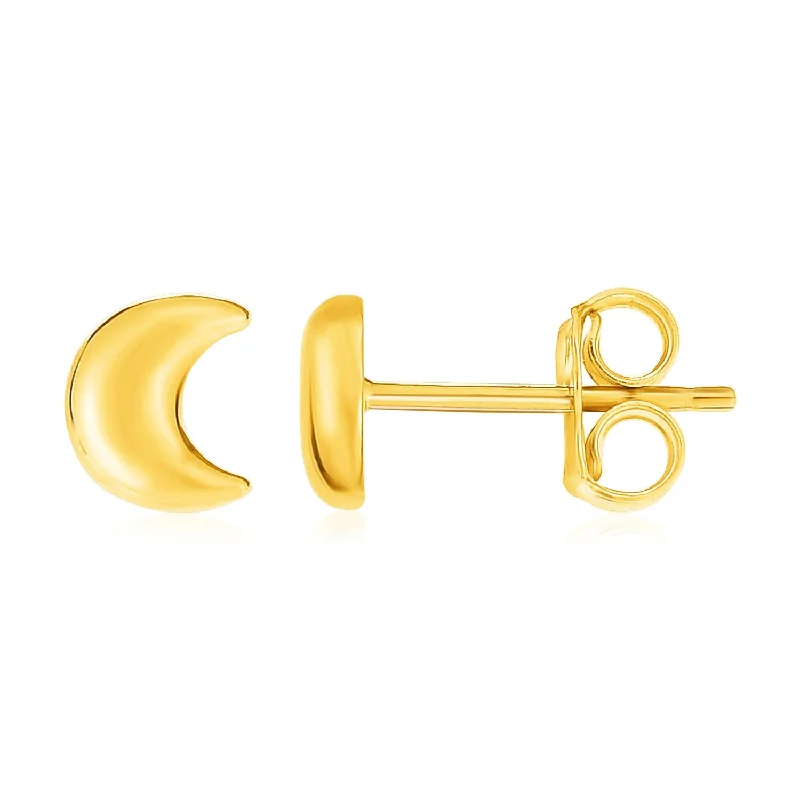 Women's seasonal earrings-14k Yellow Gold Post Earrings with Moons