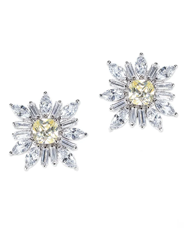 Women's exclusive rings-Canary Yellow Cushion Starburst Earring