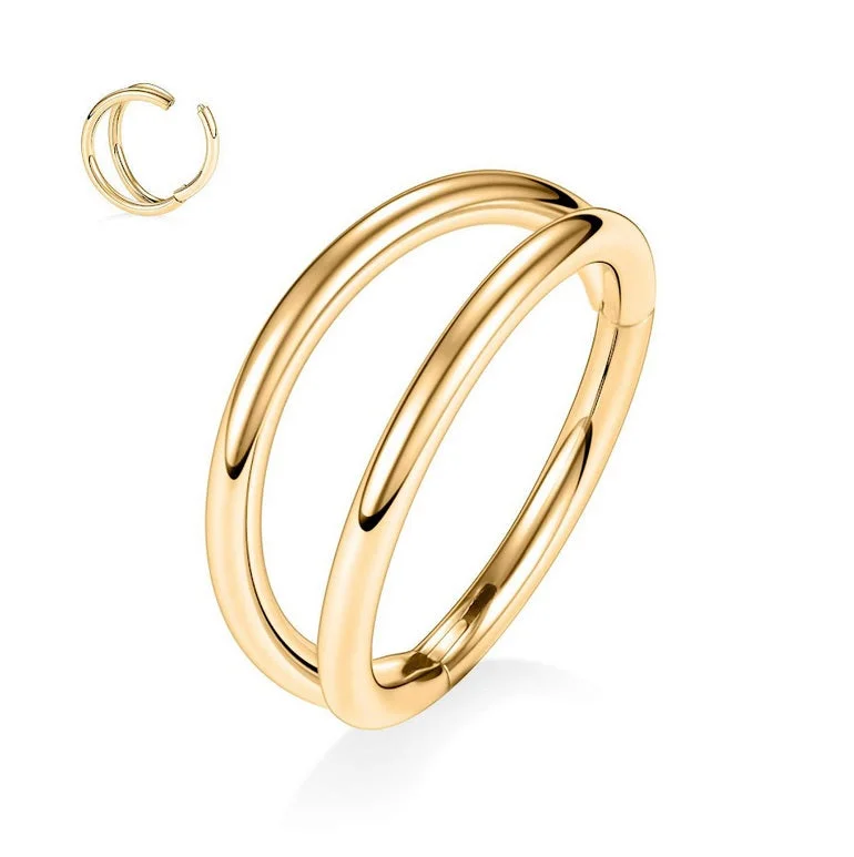 Women's limited edition rings-Gold Double Hoop Hinged Segment Ring - E468A