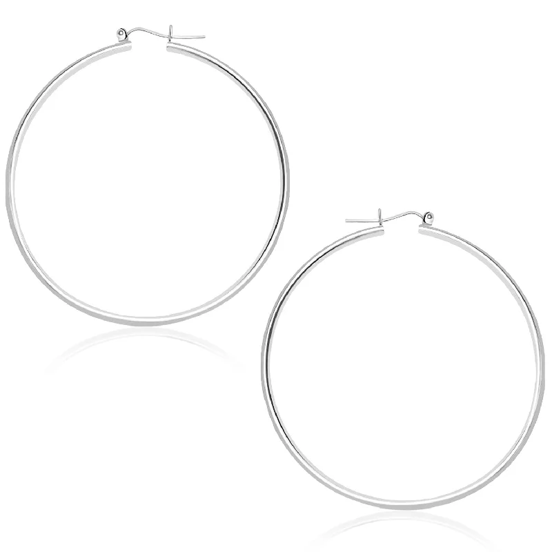 Women's Christmas earrings-14k White Gold Polished Hoop Earrings (1.5x45mm)