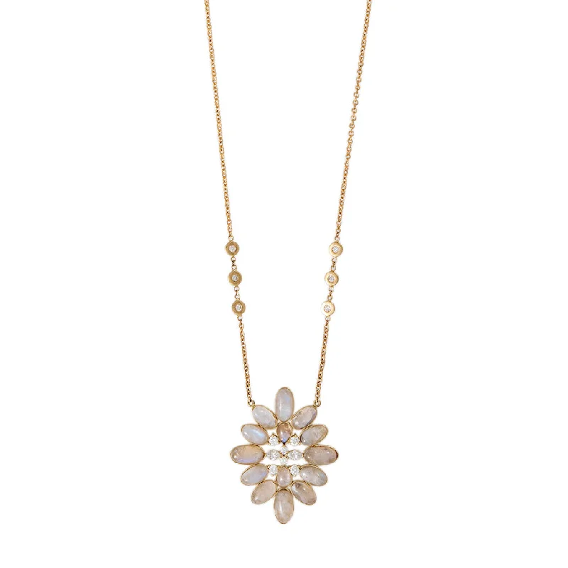 Women's eco-friendly necklaces-DIAMOND + MOONSTONE BLOSSOM NECKLACE