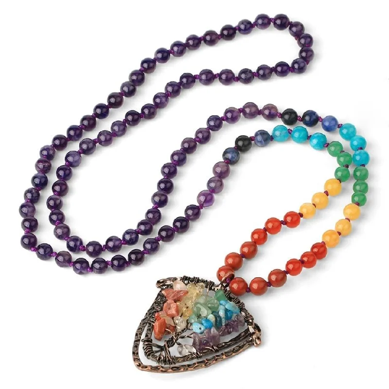 Affordable women's necklaces-7 Chakra Crystal Diffuser Necklace