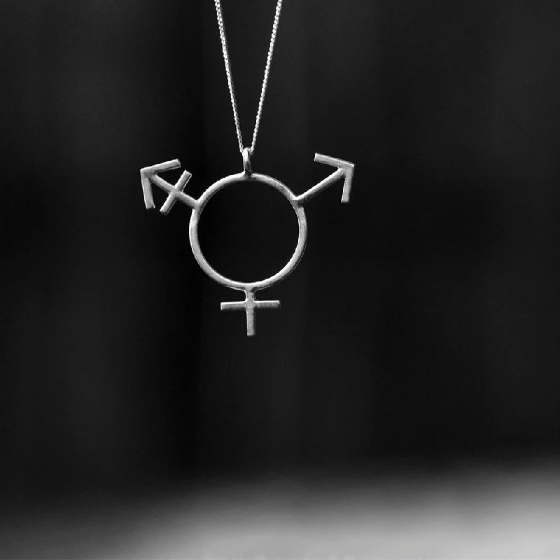 Women's spiritual necklaces-Marsha & James - Trans Symbol Necklace Silver