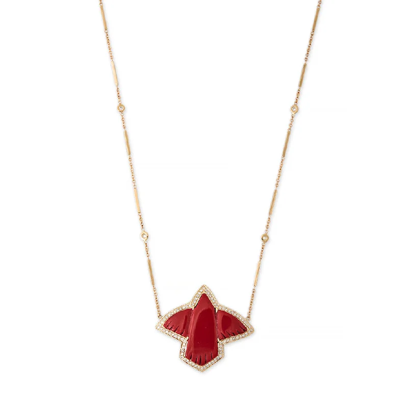 Women's Buddha necklaces-PAVE RED JASPER THUNDERBIRD NECKLACE