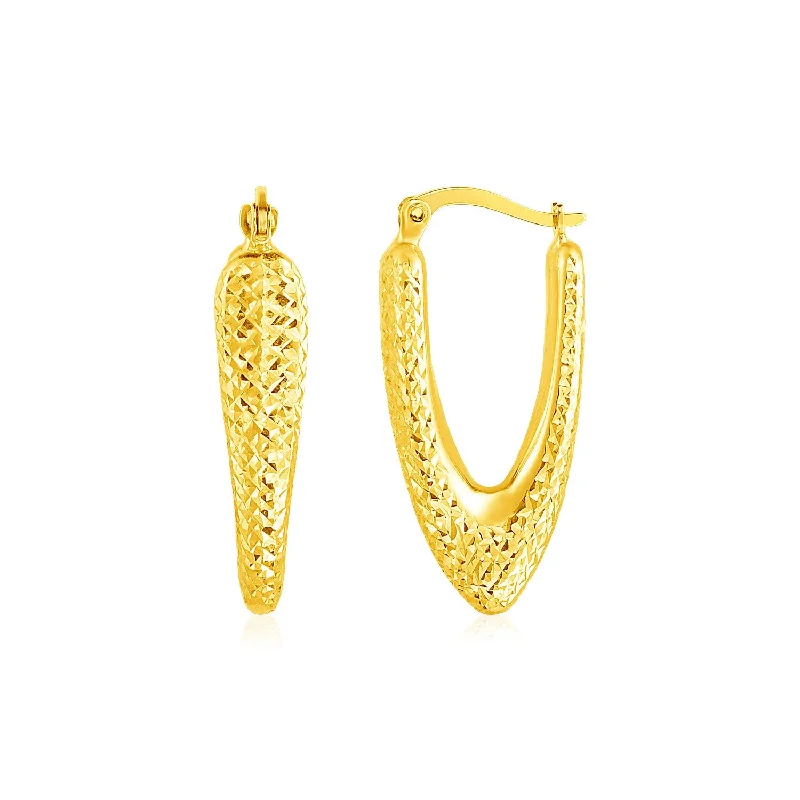 Women's celestial earrings-14k Yellow Gold V Shaped Puffed Hoop Earrings