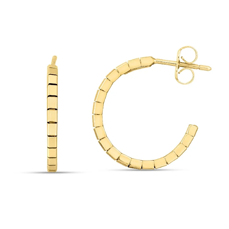 Women's ear cuffs-14k Yellow Gold Brick Omega Hoop Earrings