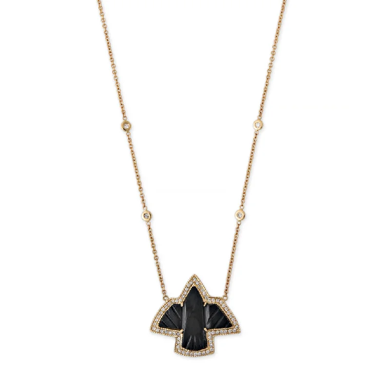 Women's party necklaces-PAVE SMALL ONYX THUNDERBIRD NECKLACE