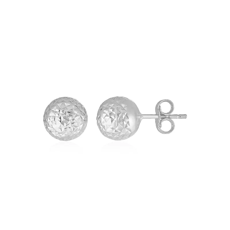 Women's zodiac earrings-14k White Gold Ball Earrings with Crystal Cut Texture(5mm)