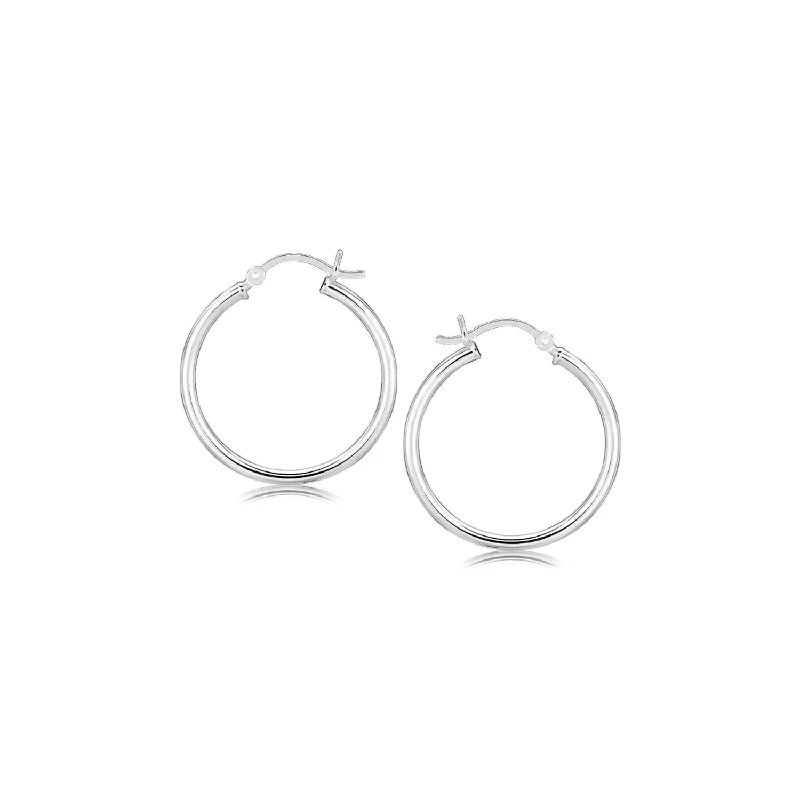 Women's gemstone earrings-Sterling Silver Rhodium Plated Thin and Polished Hoop Motif Earrings (2x25mm)