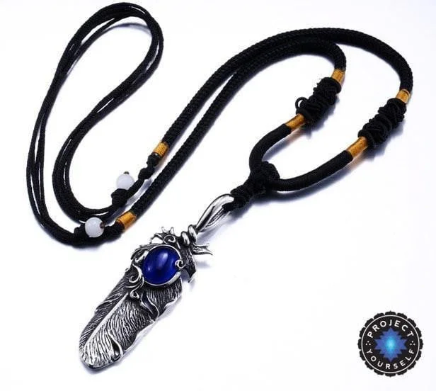 Women's jade necklaces-Stainless Steel Gem Stone Feather Pendant Necklace