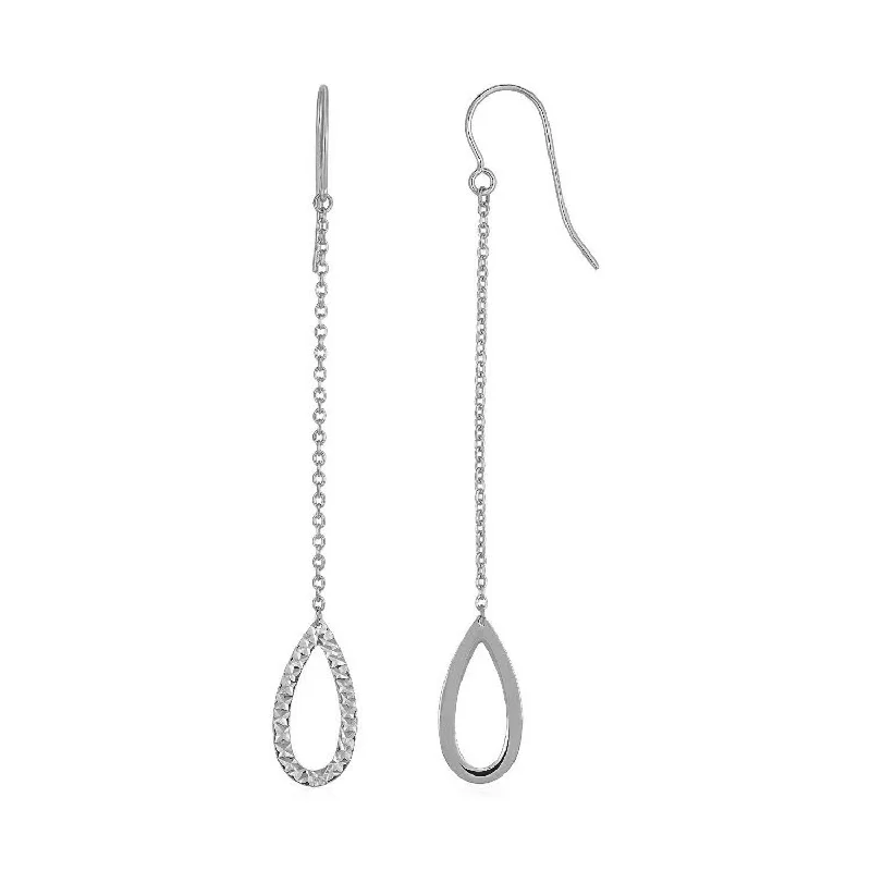 Women's sapphire earrings-Textured Pear Shaped Long Drop Earrings in 14k White Gold