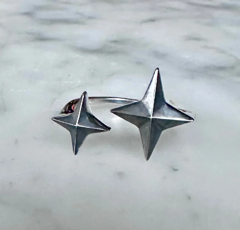 Women's adjustable rings-Sterling Double Star Ring