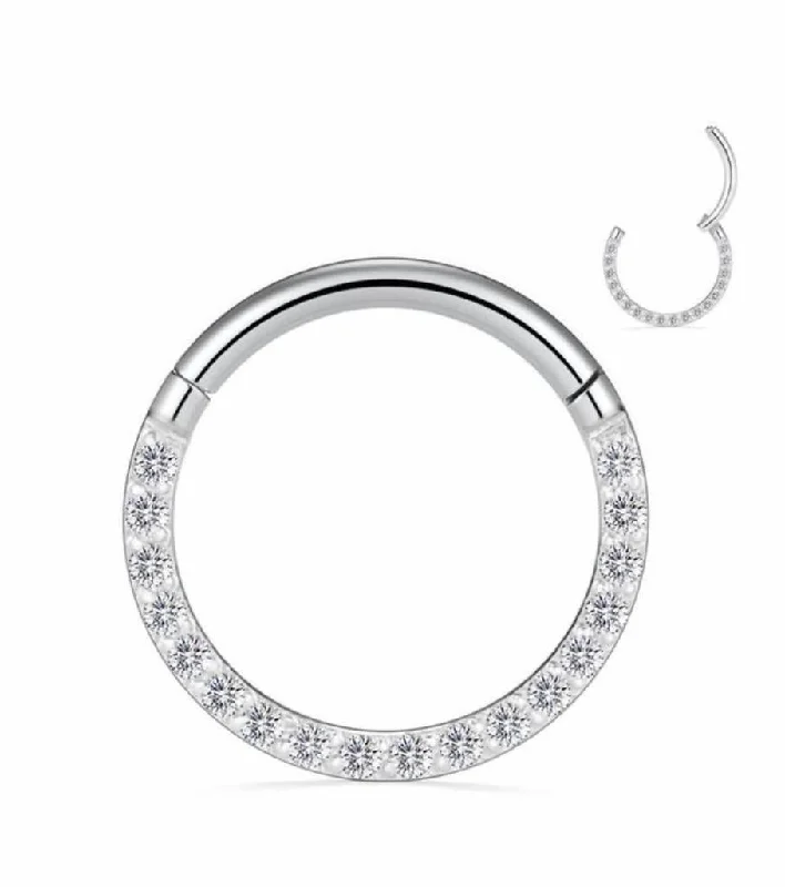 Women's cocktail rings-SS316L Jewelled Hinged Septum/Daith Ring - E363